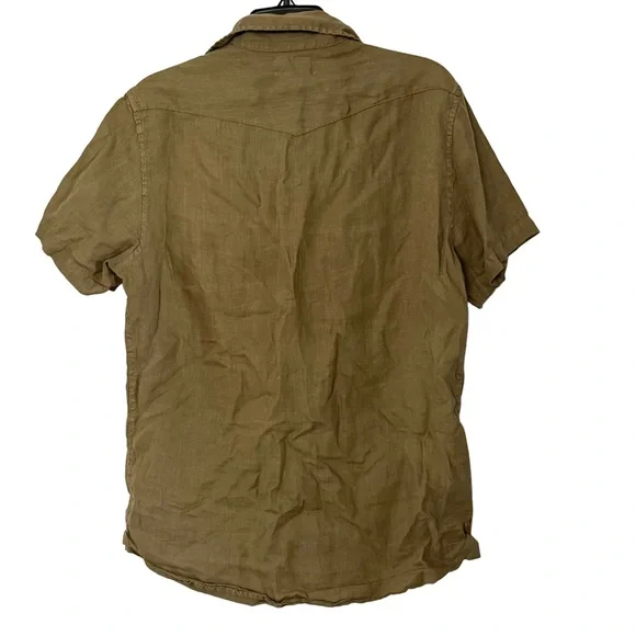 Taylor Stitch Olive Linen Western Short Sleeve Shirt - 40 / Medium